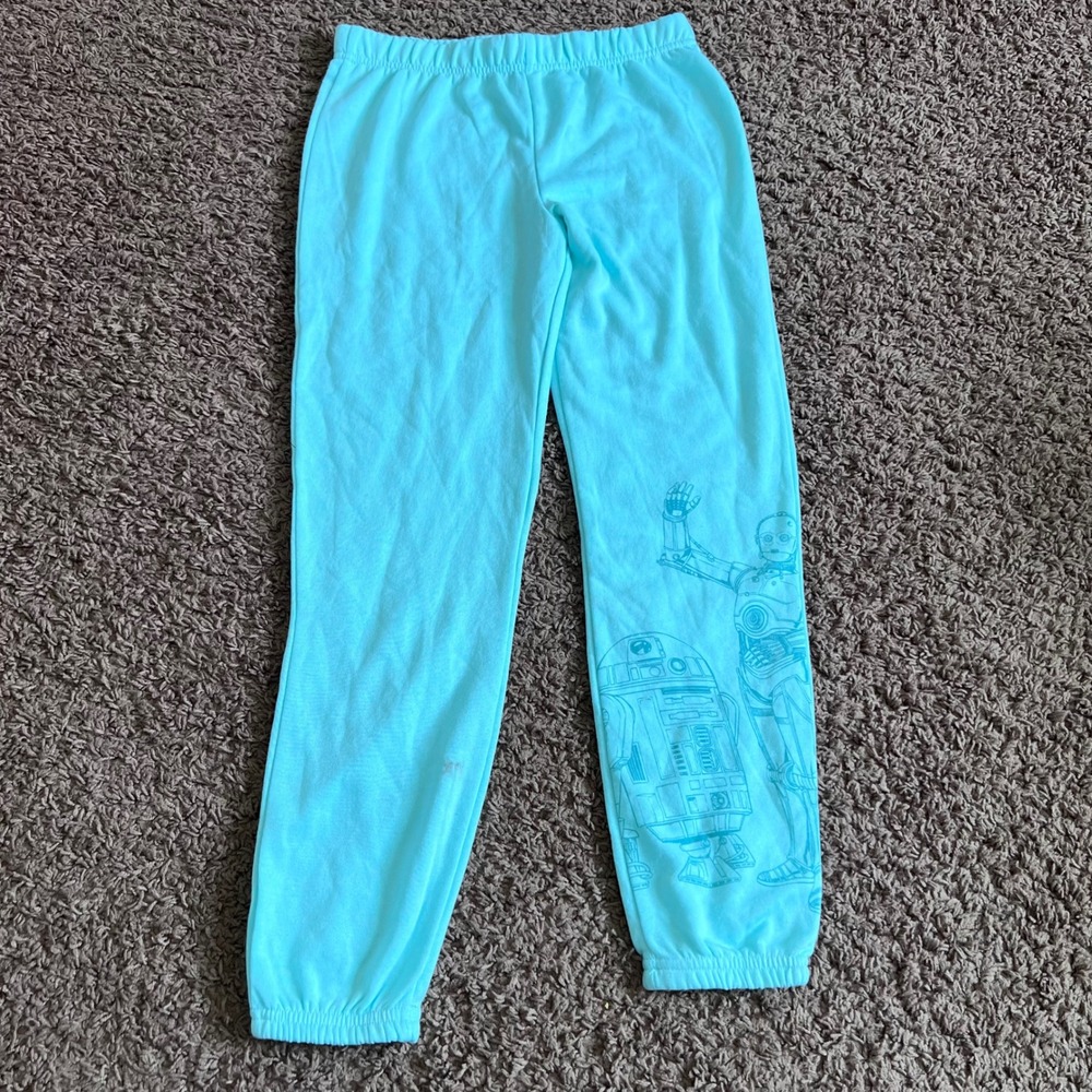 Mad Engine Star Wars R2-D2 C-3PO Aqua Blue Fleece Jogger Pants Kids Large 10/12‎